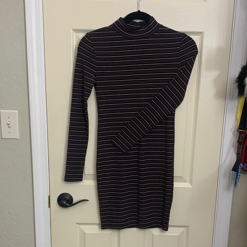 Topshop Black, Navy, Burgundy and Gold Striped Bodycon Dress